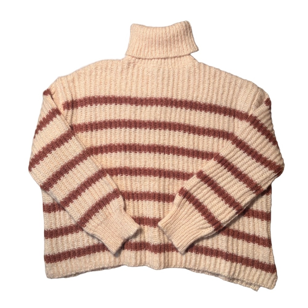 Sadie & Sage Womens Ivory Striped Turtleneck Pullover Sweater Top M